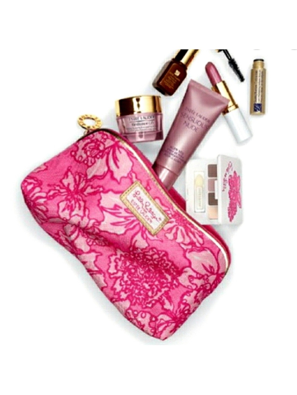 Lilly Pulitzer for Estée Lauder pink floral makeup bag